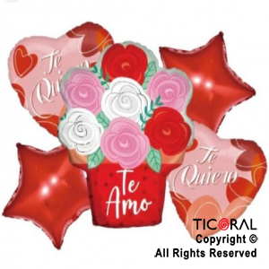 SET DE GLOBOS METALIZADO RAMO DE FLORES 5 UNIDADES X 1